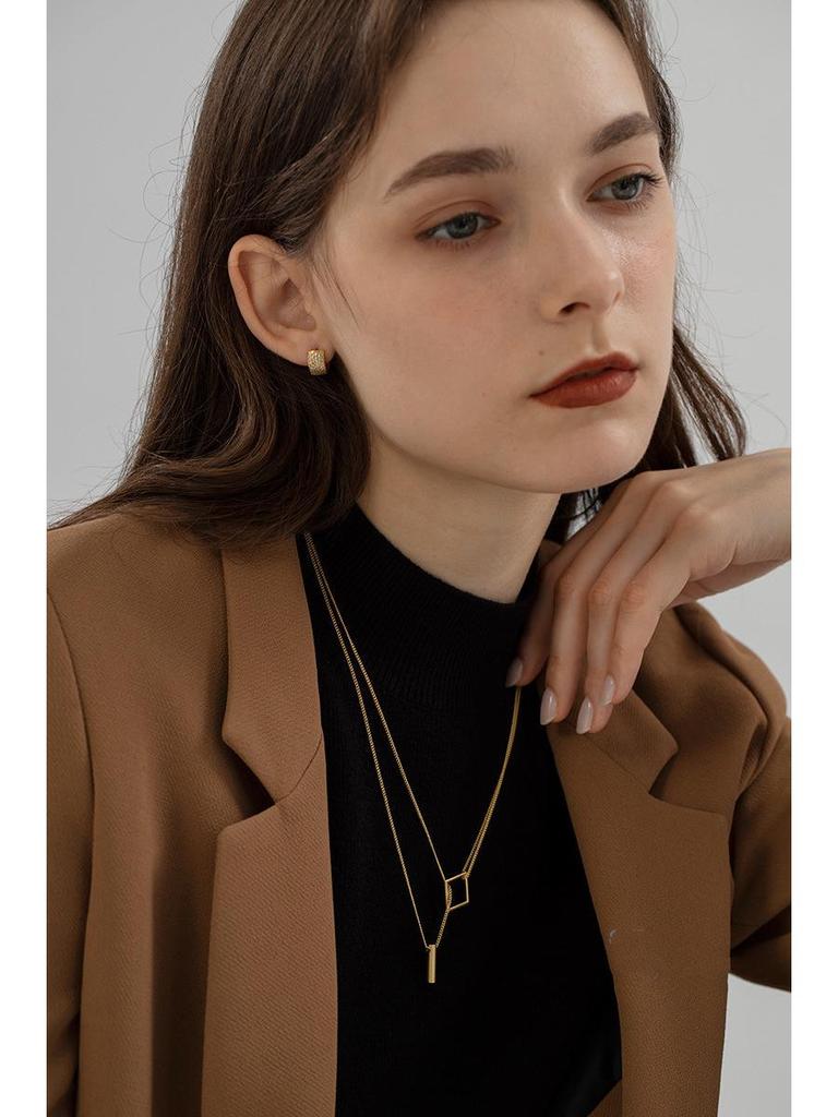 14K Gold Plated Sterling Silver Adjustable Double-Layer Geometric Necklace - European & American Fashion