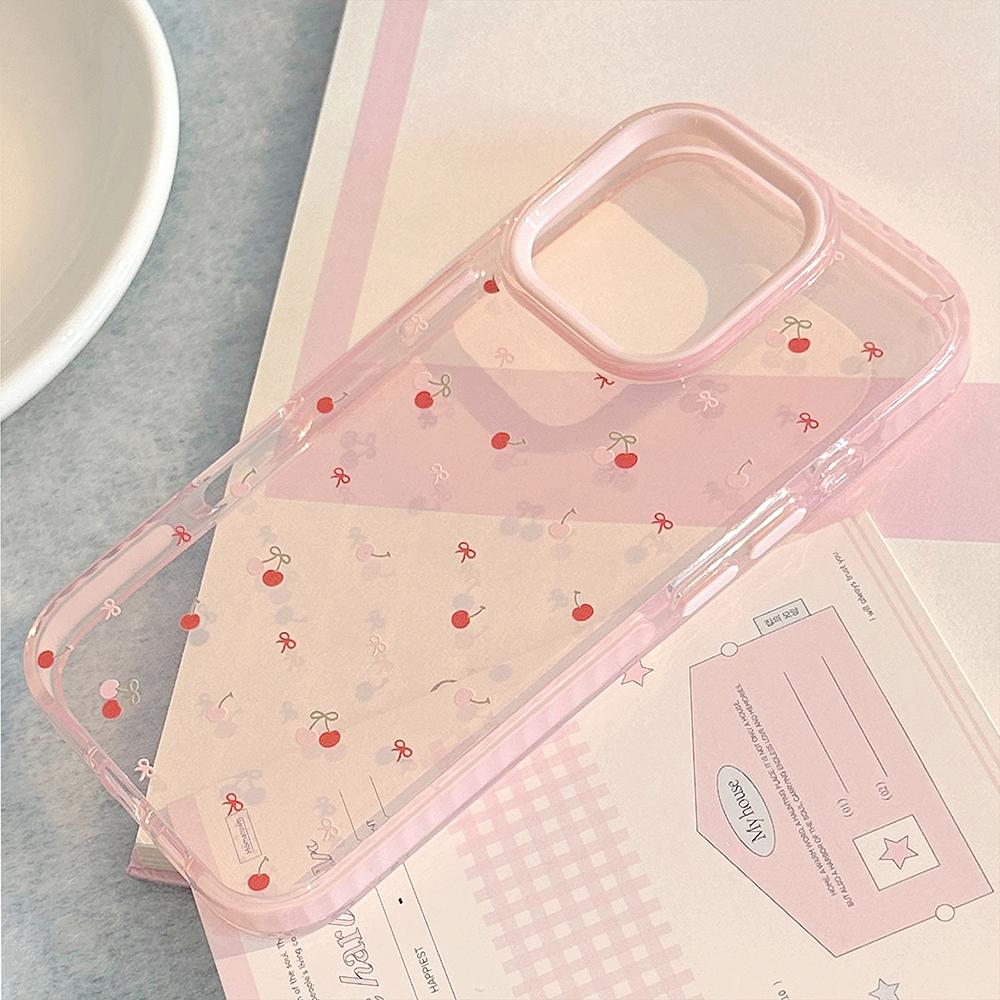 Lovely Red Cherry Shockproof Protective Clear Case for iPhone 17 Pro Max 15 13 14 16 Pro Max Soft Shockproof Cute Cover