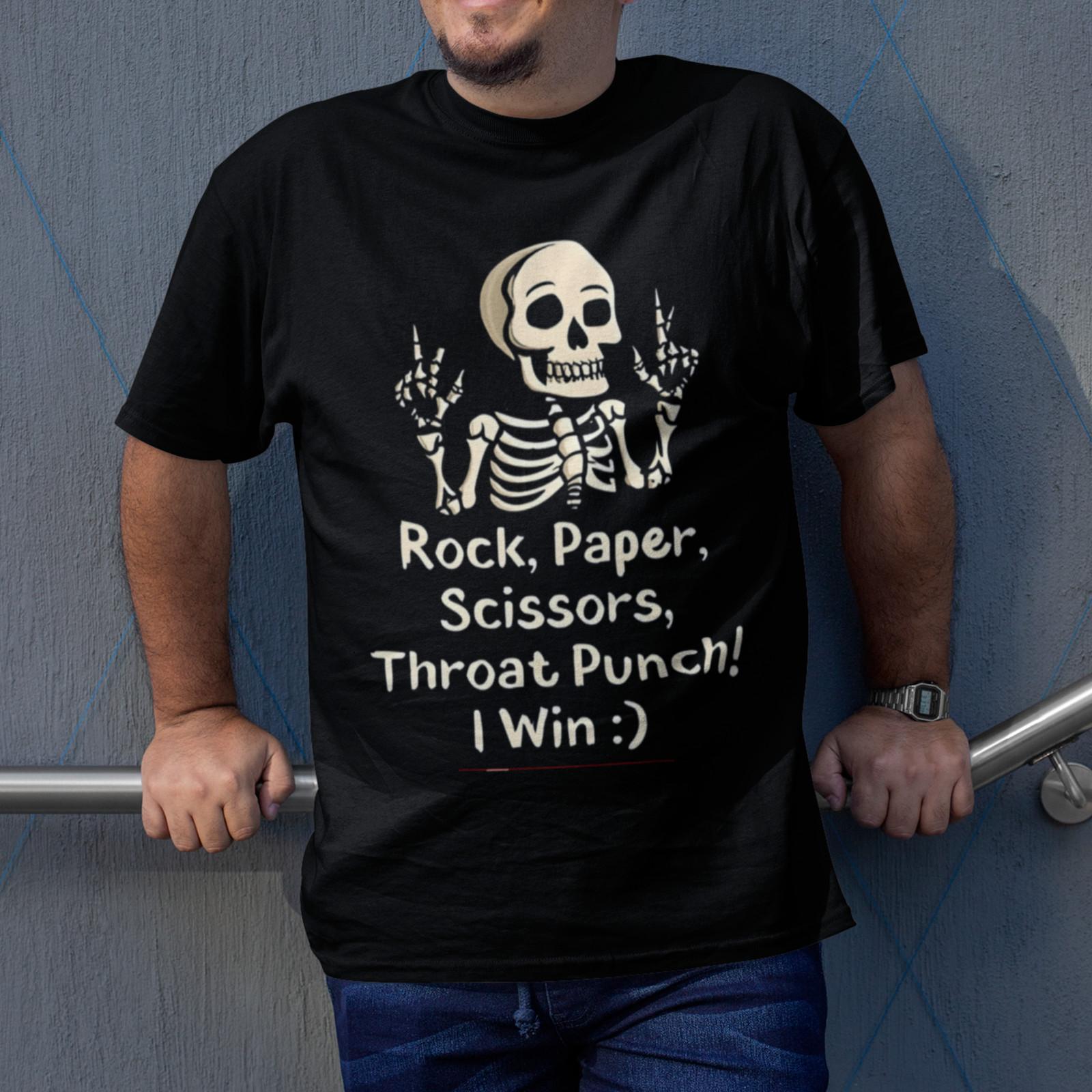 Rock Paper Scissors Throat Punch Shirt Funny Skeleton Graphic Tee Unisex S