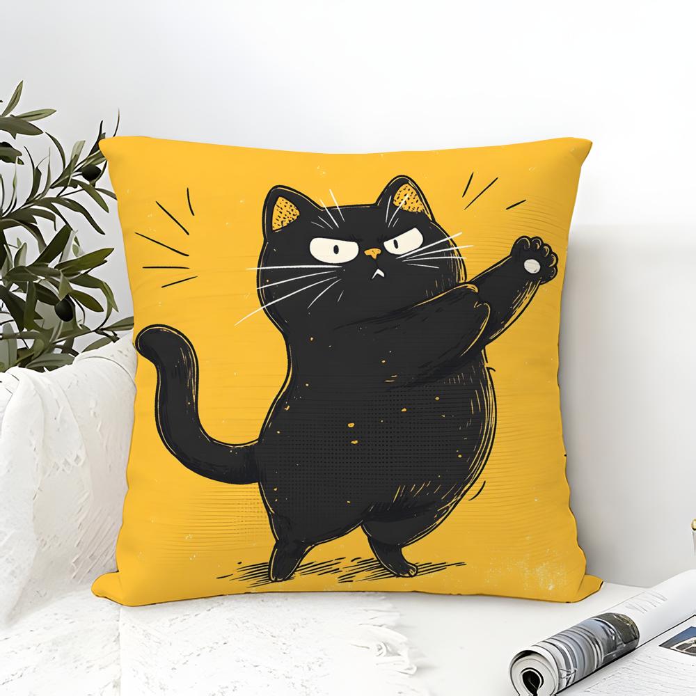 Funny And Silly Cat Pattern Pillow Case Cotton Linen Fabric Square Zipper Pillowcase Home Decorative Living Room