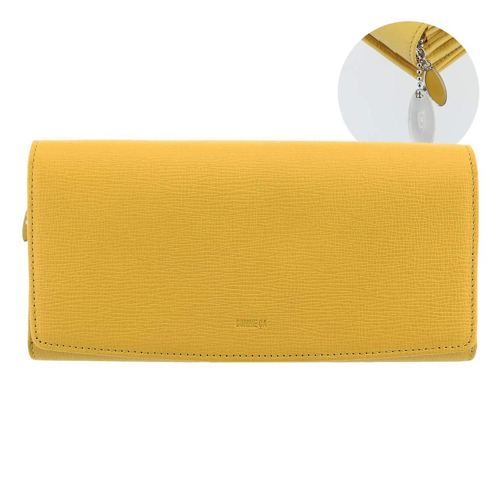 Sully Long Wallet 74691 Sully Cowhide Genuine Leather Wallet Cover Zipper Coin Purse Long Wallet Large Capacity Yellow [COMSA] Women's [60]