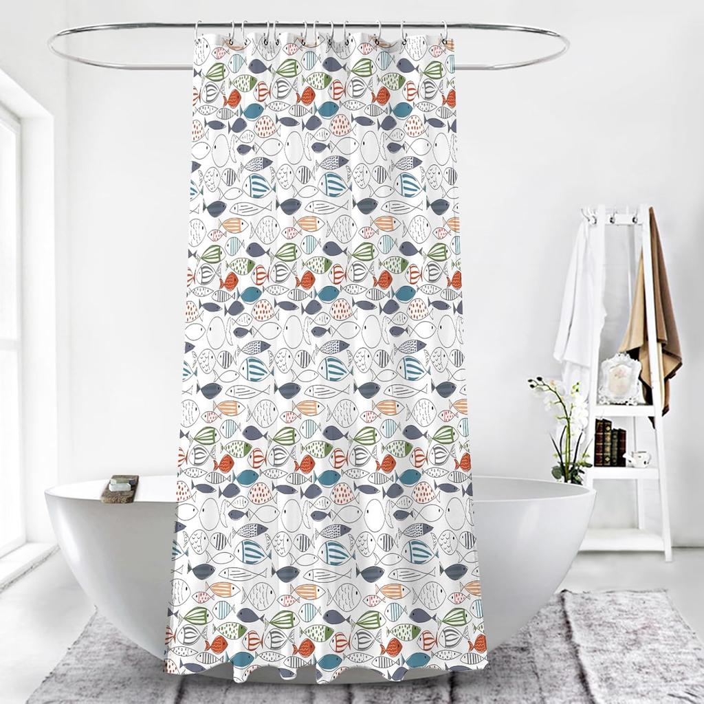 Fish Shower Curtain Ocean Animal Modern Multi-Color Fish Art Polyester Fabric Shower Curtain 72X72Inches