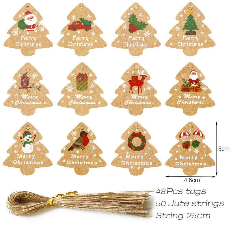 Merry Christmas Tags Set Kraft Paper Card Gift Label DIY Xmas Tree Hanging Tags Gift Wrapping Decor Christmas Favors Supplies