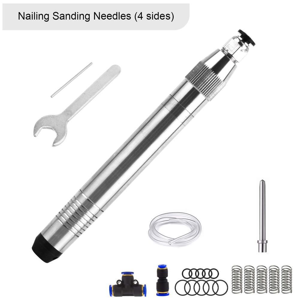 Jewelry Pneumatic Engraving Pen Kit, 4/6/8/16/24/32 Sided Tips with Air Hose, for Engraving & Matte Finishing on Gold, Silver & Stainless Steel