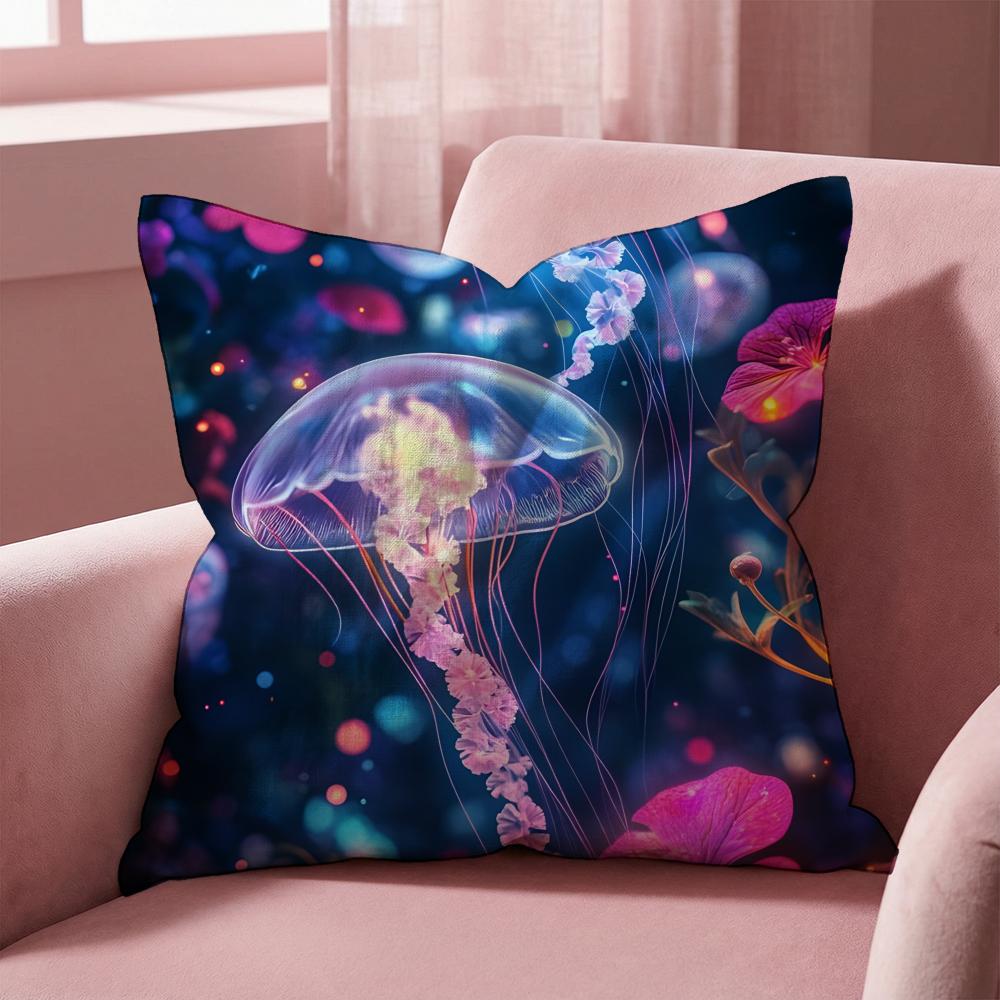 Beautiful Marine Life Jellyfish Cushion Cover Multi-Scene Pillow Cover for Home & Car - Reversible, Soft & Durable for Daily Use