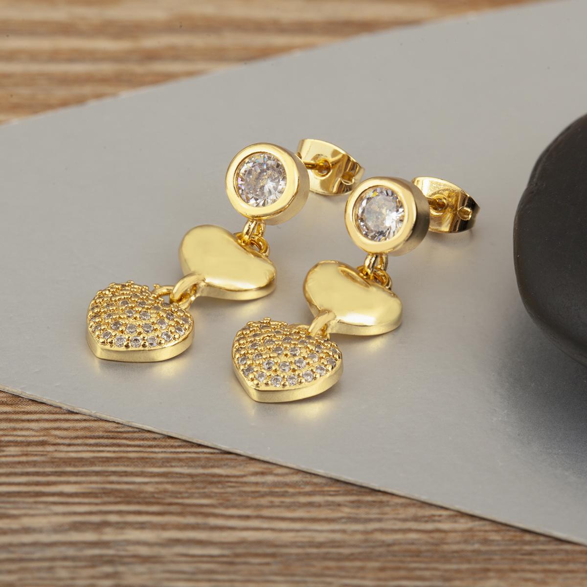 

Nidin New Popular Simple Smooth Love Heart Shape Cubic Zirconia Drop Earrings For Women Female Vintage Sweet Ear Jewelry Gifts