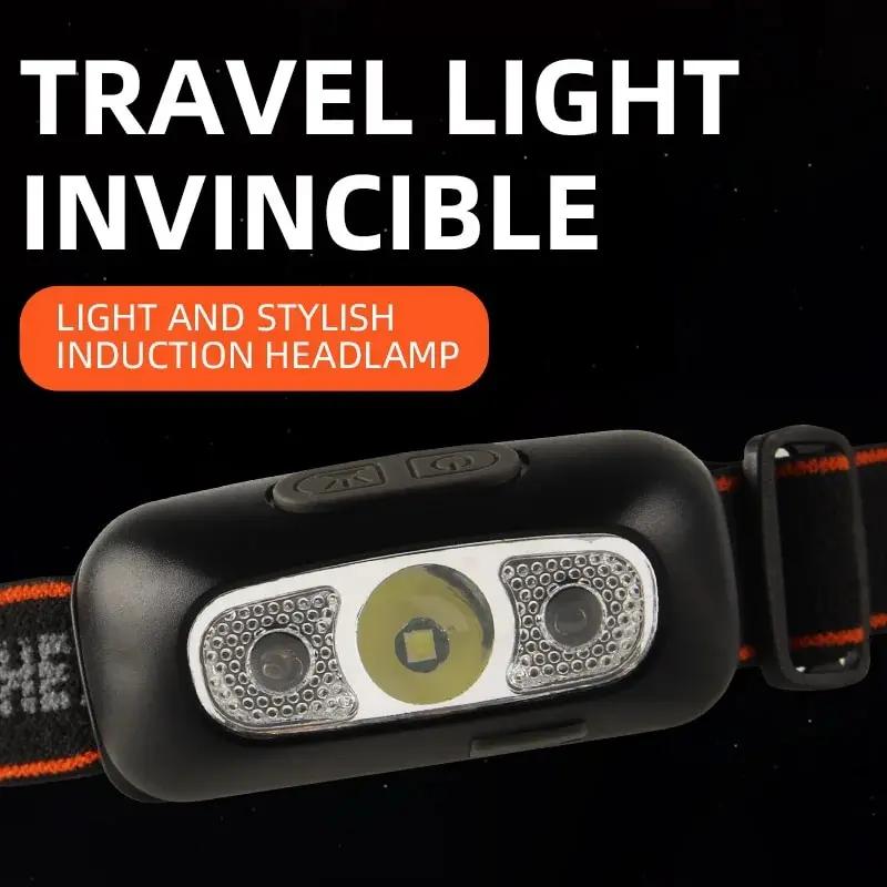 Mini Ultra-bright Sensor Industrial Headlamp Portable LED Headlight USB-C Rechargeable Flashlight for Outdoor Camping Fishing