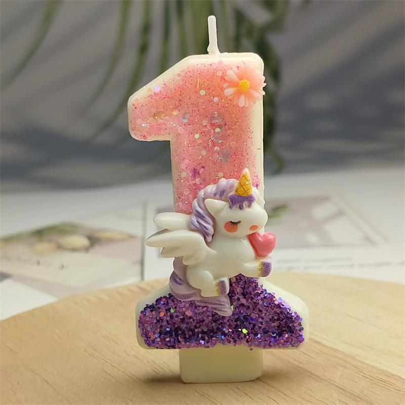 Creative Design Cute Cartoon Unicorn Birthday Candle Cake Atmosphere Birthday Decoration Candle Colorful