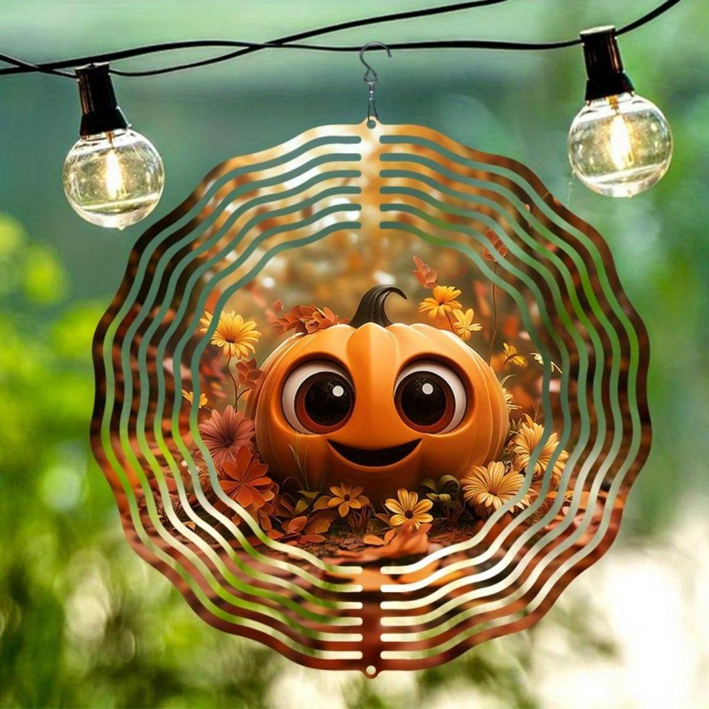 Dynamic Outdoor Windmill with Pumpkin and Autumn Leaf Decoration Infinite Rotation Wind Chime Classic Style for Yard Garden Home
