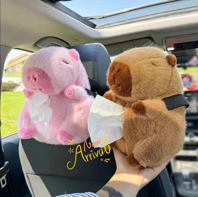 Kreative Capybara Auto Taschentuchbox Cartoon Puppe Auto Rücksitz Hängende Taschentuchbeutelbox Weiches Plüschtier Autodekorationszubehör