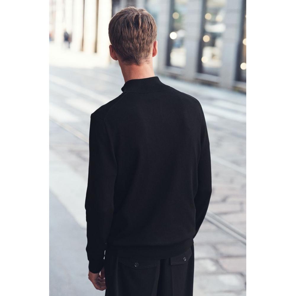 H M sliM Fit Zip Top Fine Knit Sweater Black