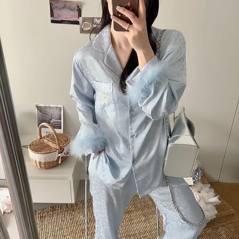 Pyjamas Damen Frühling Neu Eis Seide Neu High-End Langarm Luxus Feder Seide Frühling Loungewear Abdeckung