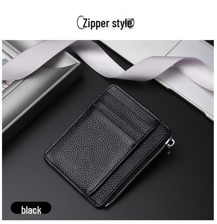 Porte-cartes ultra-fin en cuir véritable avec plusieurs fentes