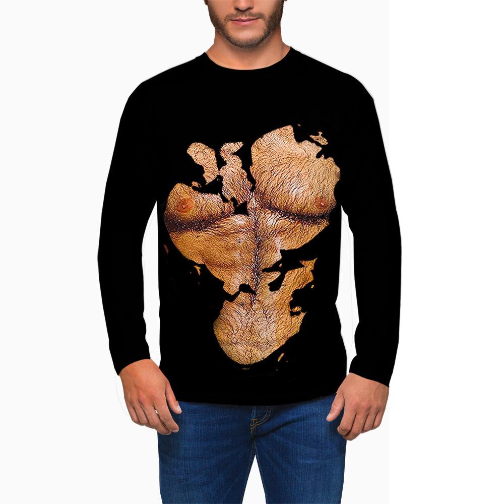 Spring and Autumn Round Neck Simulated Muscle Pattern 3D Printed Top Fashionable Casual Long Sleeved Men's T-shirts