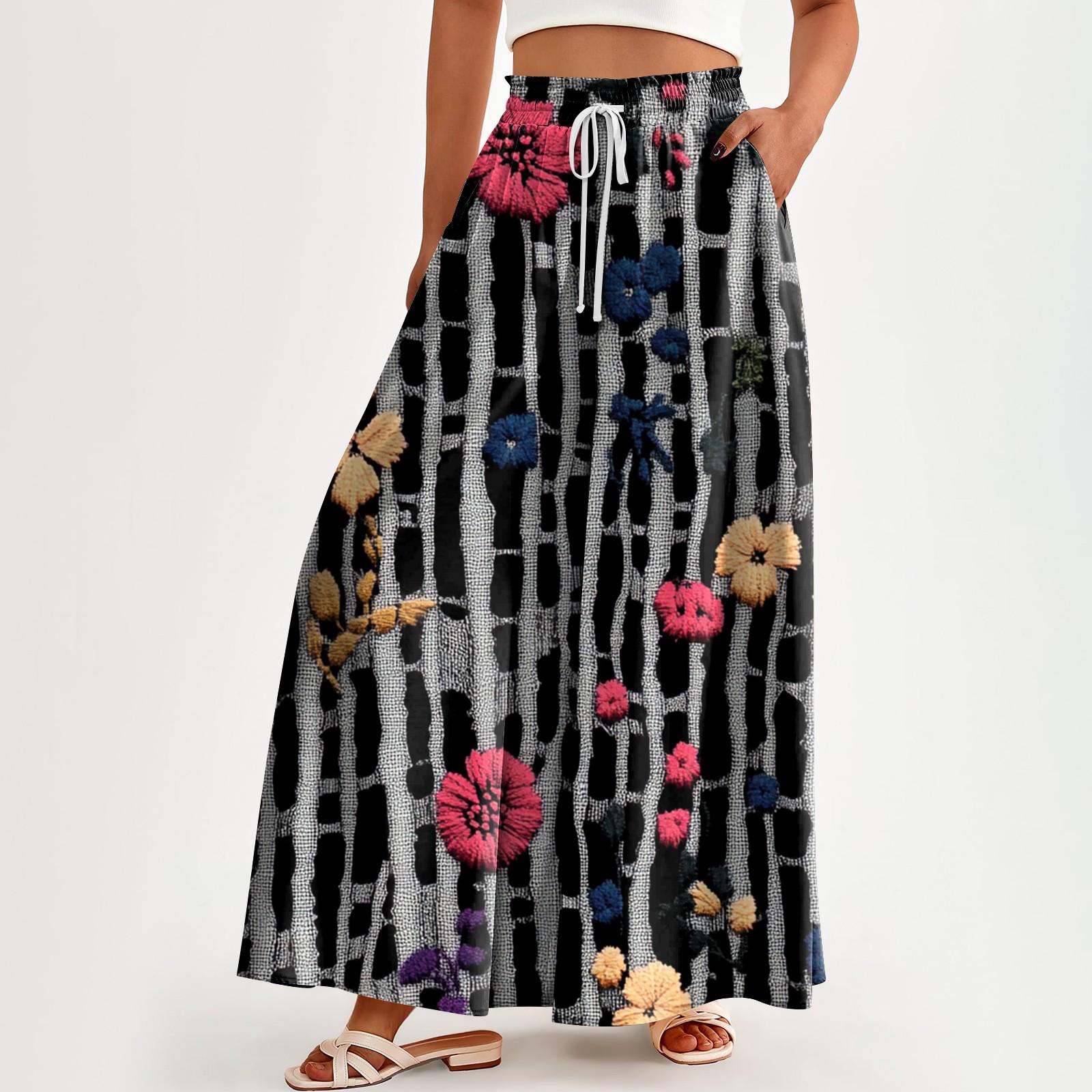 

Женские брюки с высокой талией и карманами, повседневные брюки с цветочным принтом M чёрный