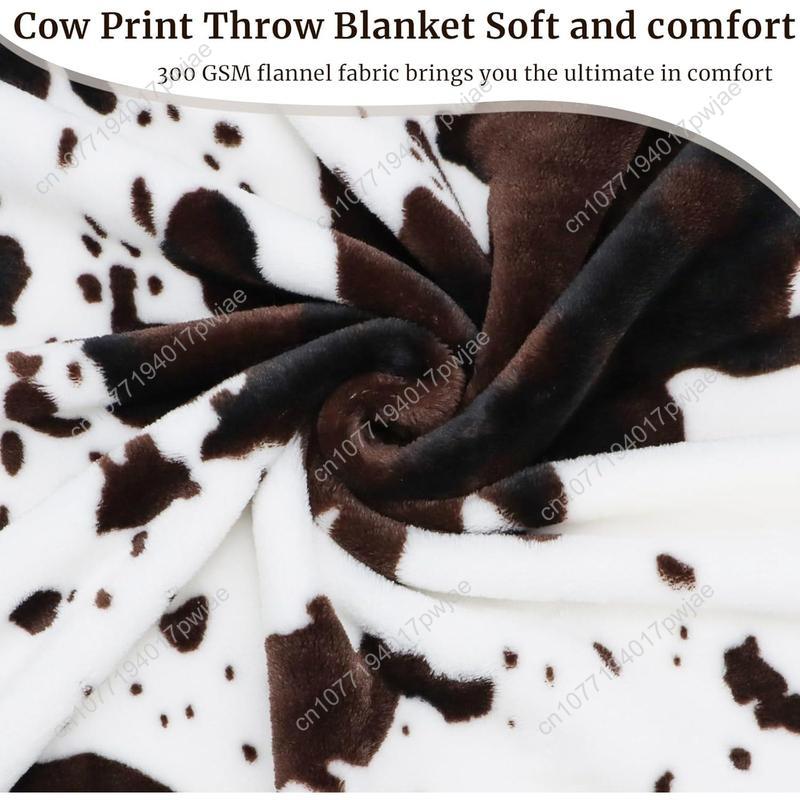 Cow Print Flannel Soft Cozy Blanket, Soft Warm Throw Blanket All Season Blanket Breathable Comfortable Custom blankets