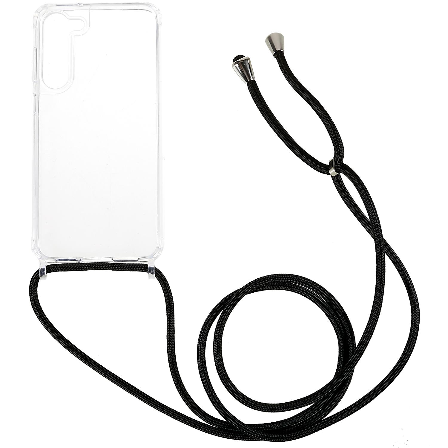 

Прозрачный чехол для телефона Samsung Galaxy S23, Нескользящий ТПУ бампер + Акриловая задняя крышка телефона со шнурком Black