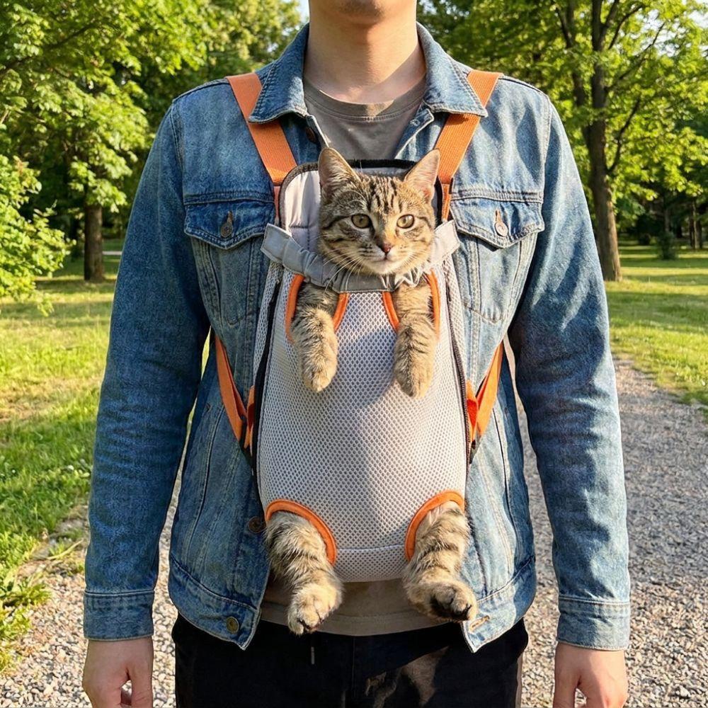 Breathable Mesh Dog Front Carrier Adjustable Strap Portable Dog Carrying Bag Hands-free Double Shoulder Pet Outdoor Backpack