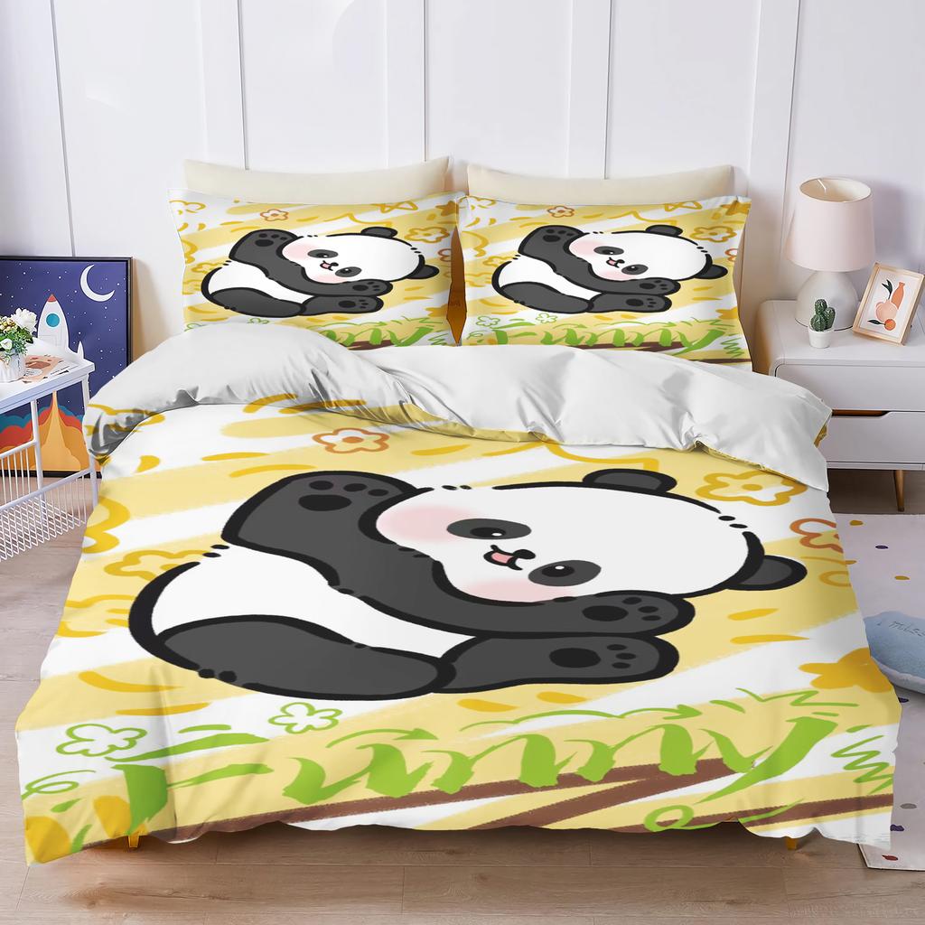 Panda Cute Printed Cartoon 3-Piece One Piece Bedding Set Comforte Luxus Exquisite Birthday Gift Polyester Home Decor Duvet Cover