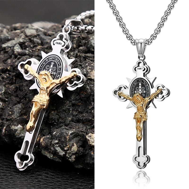 Pandantiv Colier Cruce din Oțel Inoxidabil Vintage cu Lanț