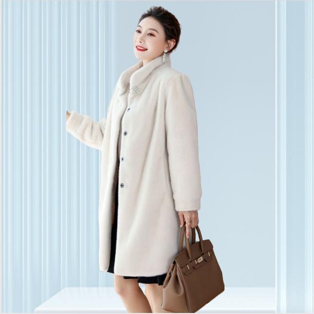 

Осенне-зимнее новое длинное пальто из искусственного норкового бархата, теплое, для тещи среднего возраста, из искусственного меха, большого размера 3XL