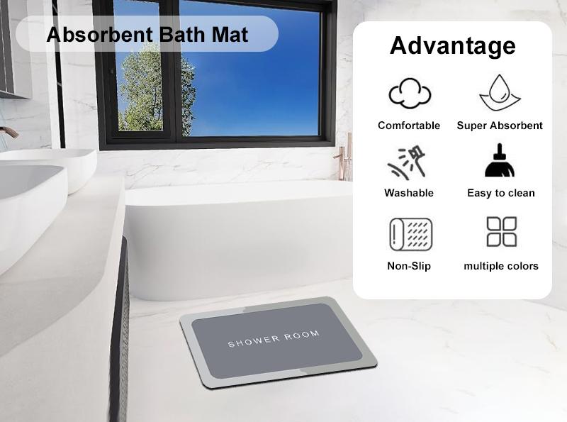 Diatomite Earth Bath Mat Anti Slip Absorbent Floor Mat Quick Dry Foot Carpet Shower Laundry Toilet Bedroom Kitchen Doormat 1PC