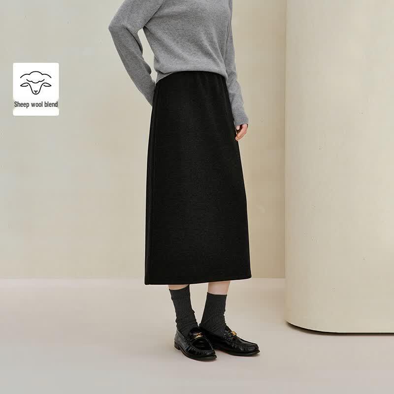 INMAN Acetate Wool Elastic Waist Back Slit Midi Skirt XL