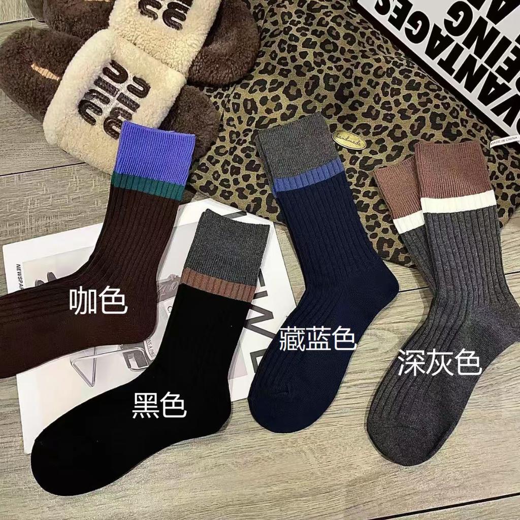 Chaussettes Empilables Mi-Mollet Rayées Sans Couture Contrastées Vintage Saison Mode Dongdaemun Célébrité Internet Chaussettes Explosives
