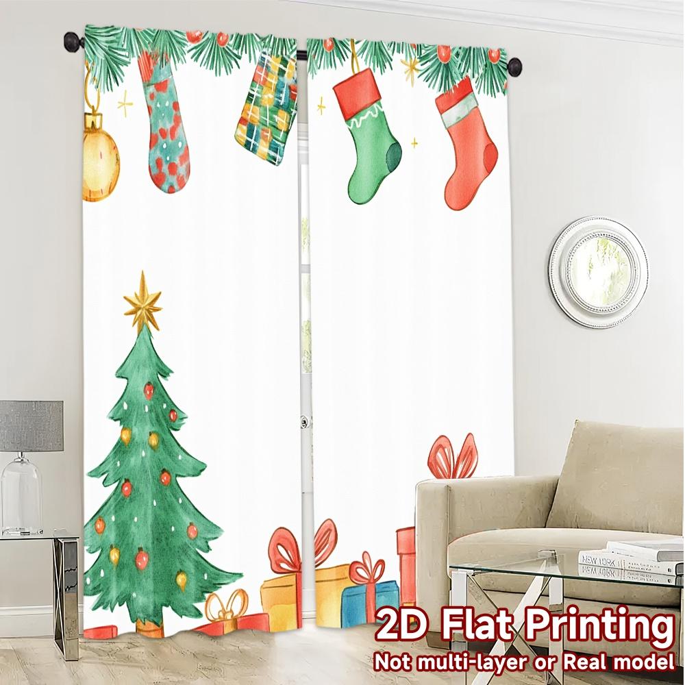 2pcs  Curtains Christmas Tree Gift Stocking Celebration (3) Popular Curtains Versatile Durable Polyester Curtains Festive Perfect