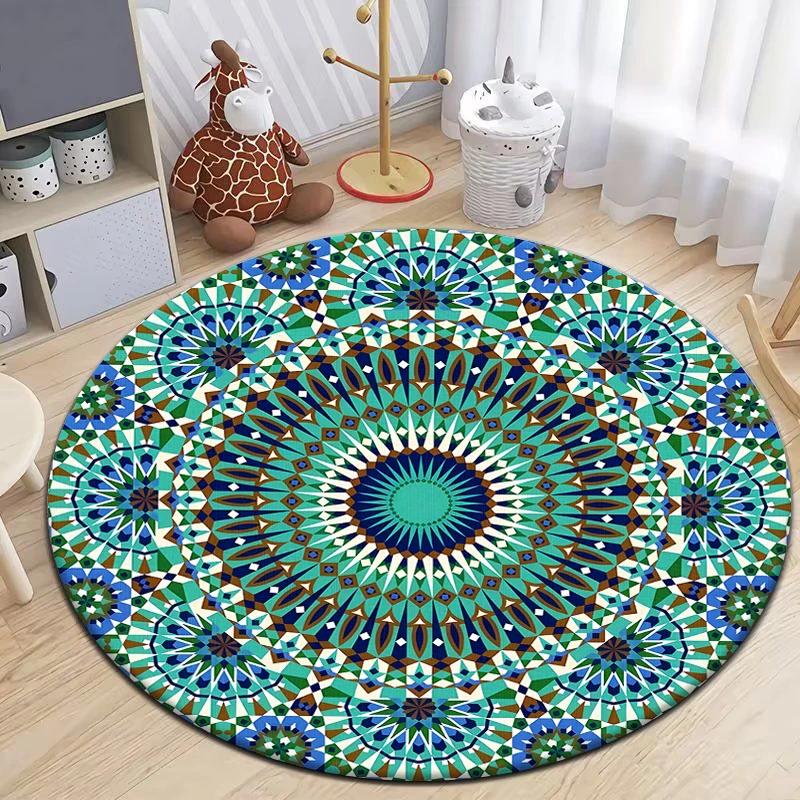 Moroccan Style Printed Round Carpet for Living Room Area Rugs Camping Picnic Mats Anti-Slip Rug Yoga Mat Doormat Floor Mat