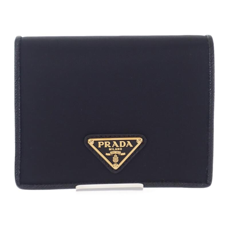 Prada 1MV204 Bifold Wallet Black Safiano/Nylon Women
