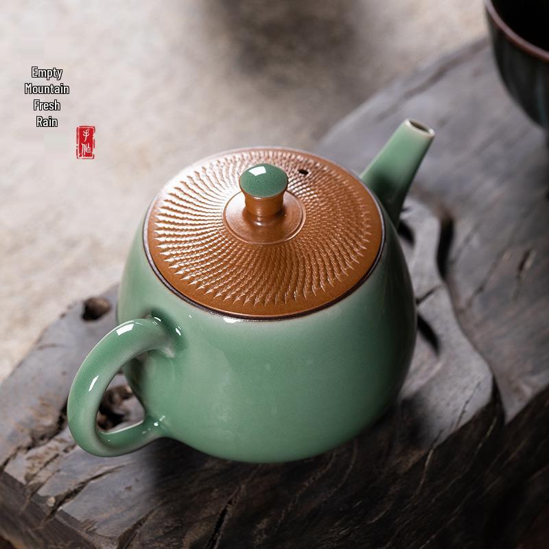 Handmade Longquan Celadon Knife-Cut Teapot with Ceramic Filter - Chinese Gongfu Tea Set