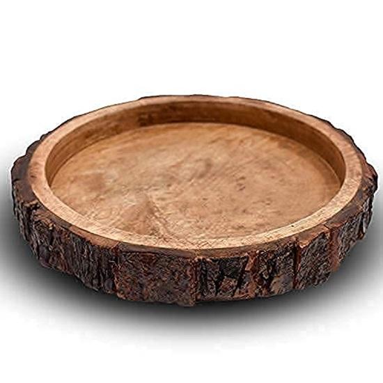 Table Decor Round Shape Wooden Serving Tray for Home and Kitchen, Set of 2