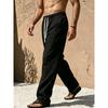 Mens Cotton Linen Loose Fit Pants With Drawstring Waist Breathable Lightweight Beach Vacation Trousers