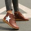 fashion 2024 New Lace Up Wedges Heel Women Boots Fashion Patchwork Soft Sole High Top Ankle Boots Pu Leather Waterproof Sneakers Mujer
