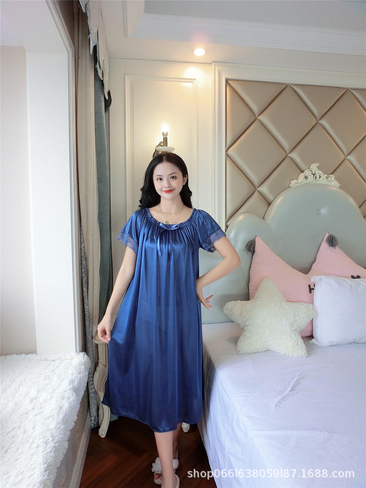 

Ночная рубашка с коротким рукавом Ice Silk Plus Size для женщин One Size