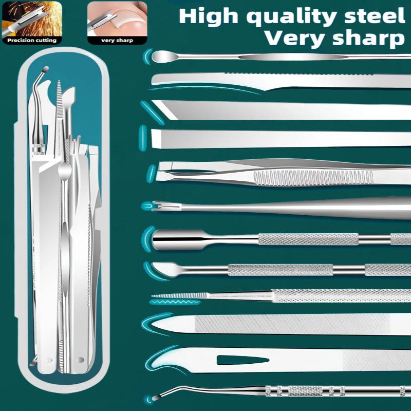 10pcs Stainless Steel Ingrown Toenail And Cuticle Removal Kit - Odorless Pedicure And Manicure Set, No Power Required, Portable Storage Case
