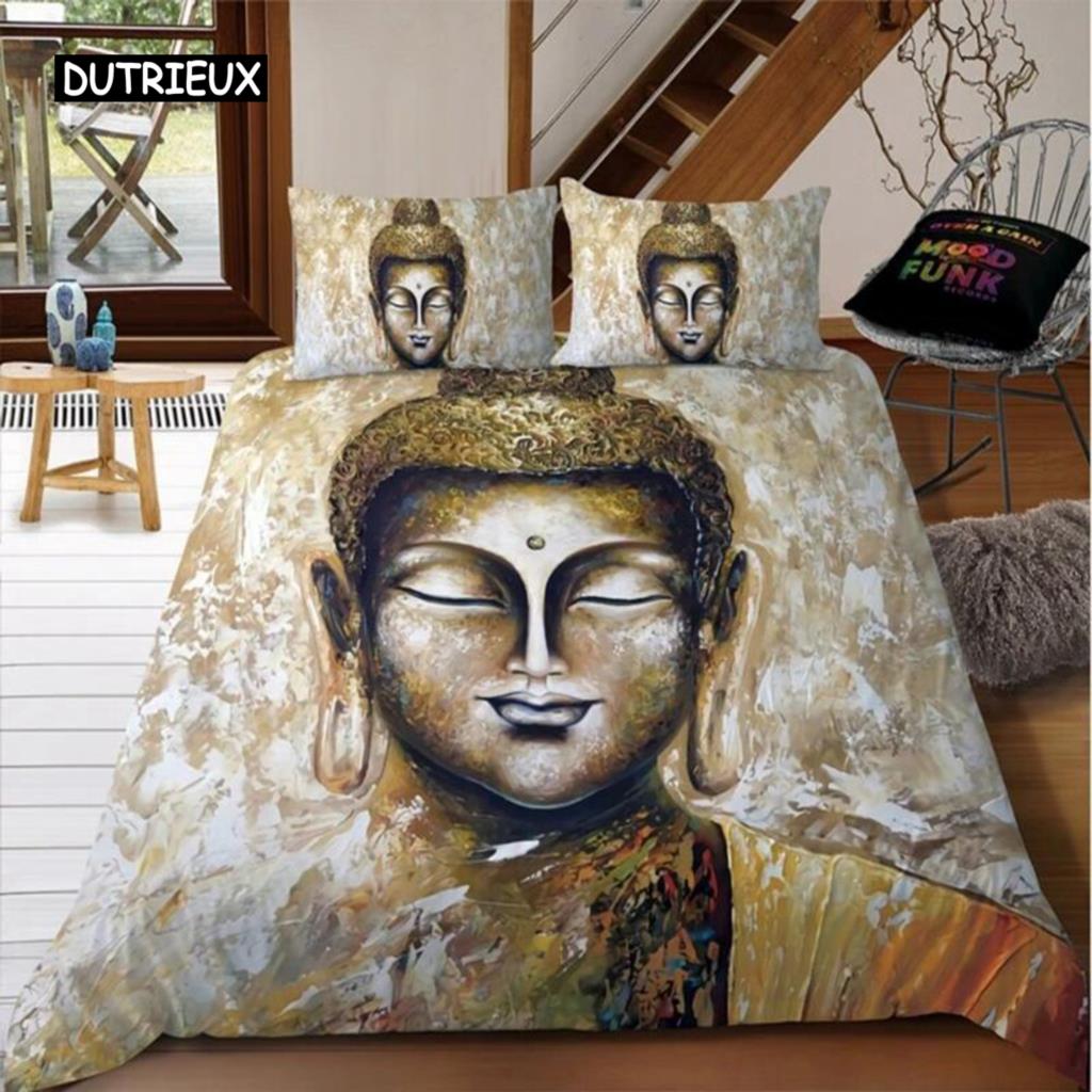 Buddha Duvet Cover Set Colorful Stone Buddha Face Twin Bedding Set For Teens Adults Queen King Double Size Polyester Quilt Cover