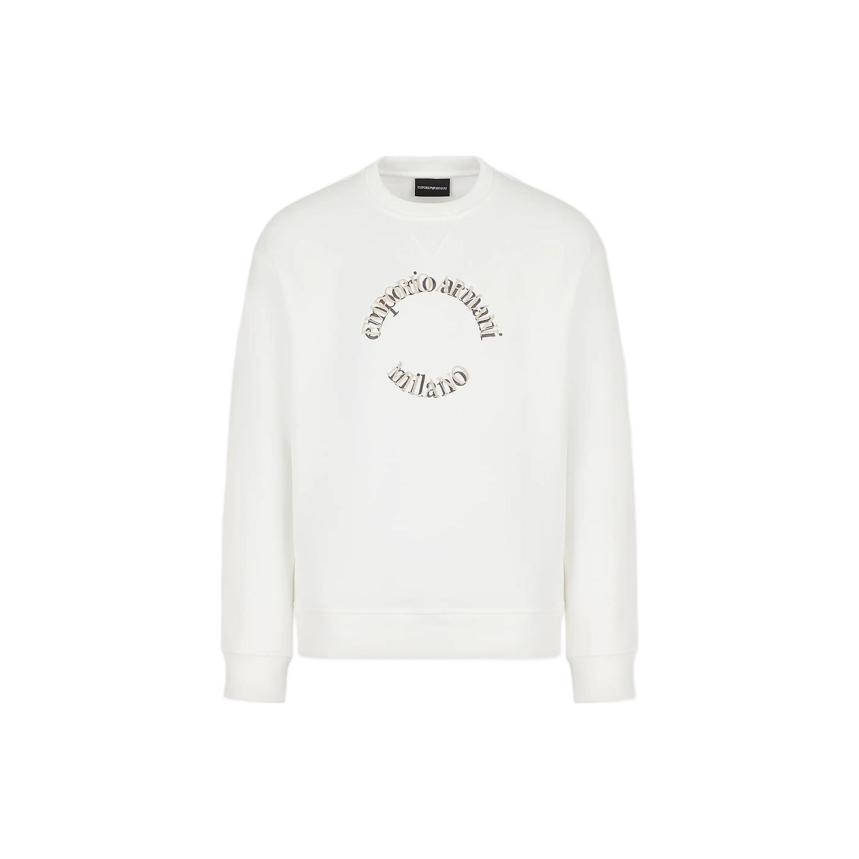 Emporio Armani FW22 Letter Logo Embroidered Crew Neck Long Sleeve Sweatshirt Men sweatshirt White 6L1MC3-1JQNZ-01D4 M