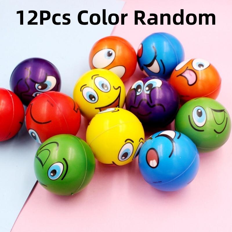 

12Pcs Anti Stress Pu Ball Toy Relief Grimace Smiley Laugh Face Pinch Foam For Kids Soothing Wrist Squeeze Movement Balls Toy