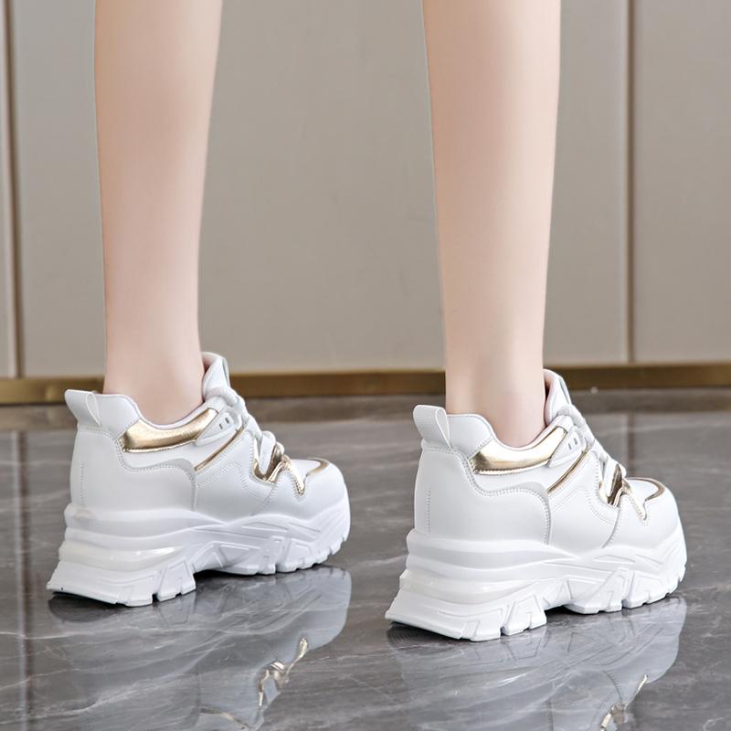 Mode Weiß Schwarz Plateau Sneaker für Damen 2024 Herbst Dicke Sohle Vulkanisierte Schuhe Frau PU Leder Rutschfeste Sportschuhe Damen