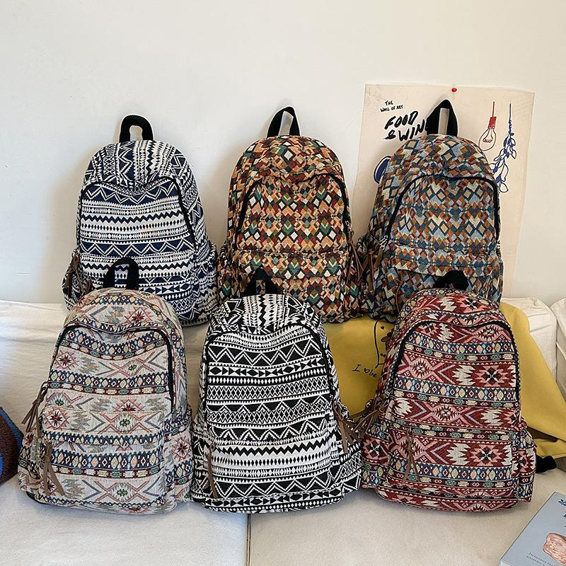 Ethnic style schoolbag female college student fashion cross-border large-capacity computer backpack lightweight retro high school backpack