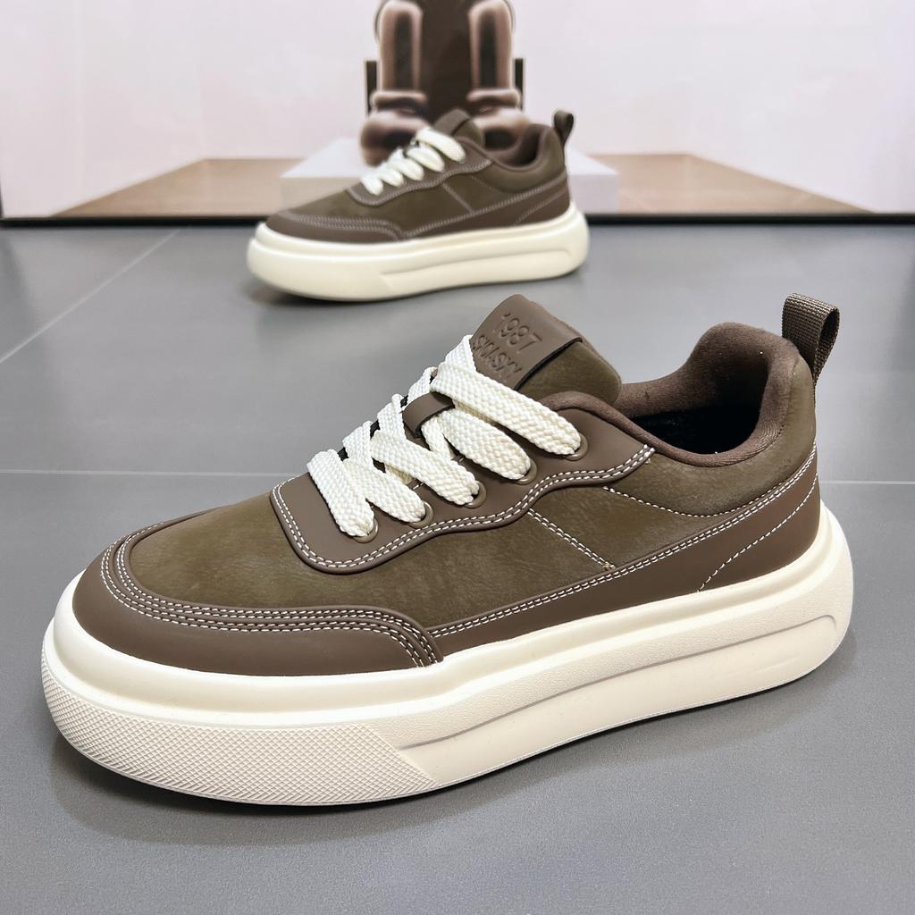 Leather men's shoes 2026 winter velvet thick soles increase height versatile student sports and leisure shoes retro board shoes cotton shoes tide