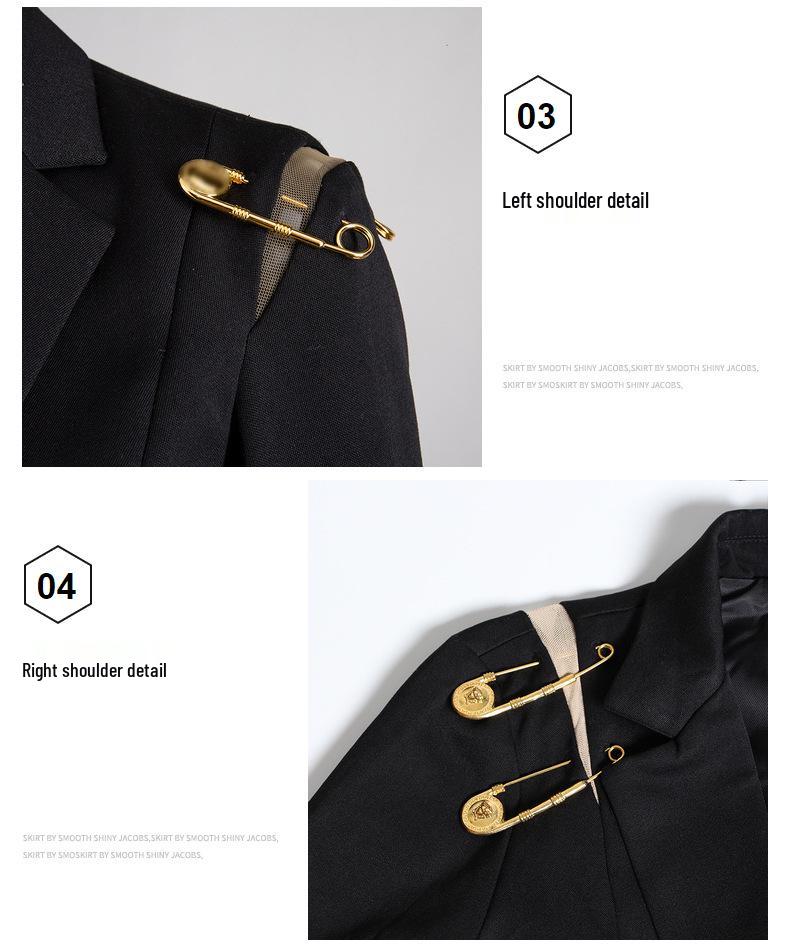 European Summer 2025 Mesh Spliced Pin-Decor Little Blazer for Women