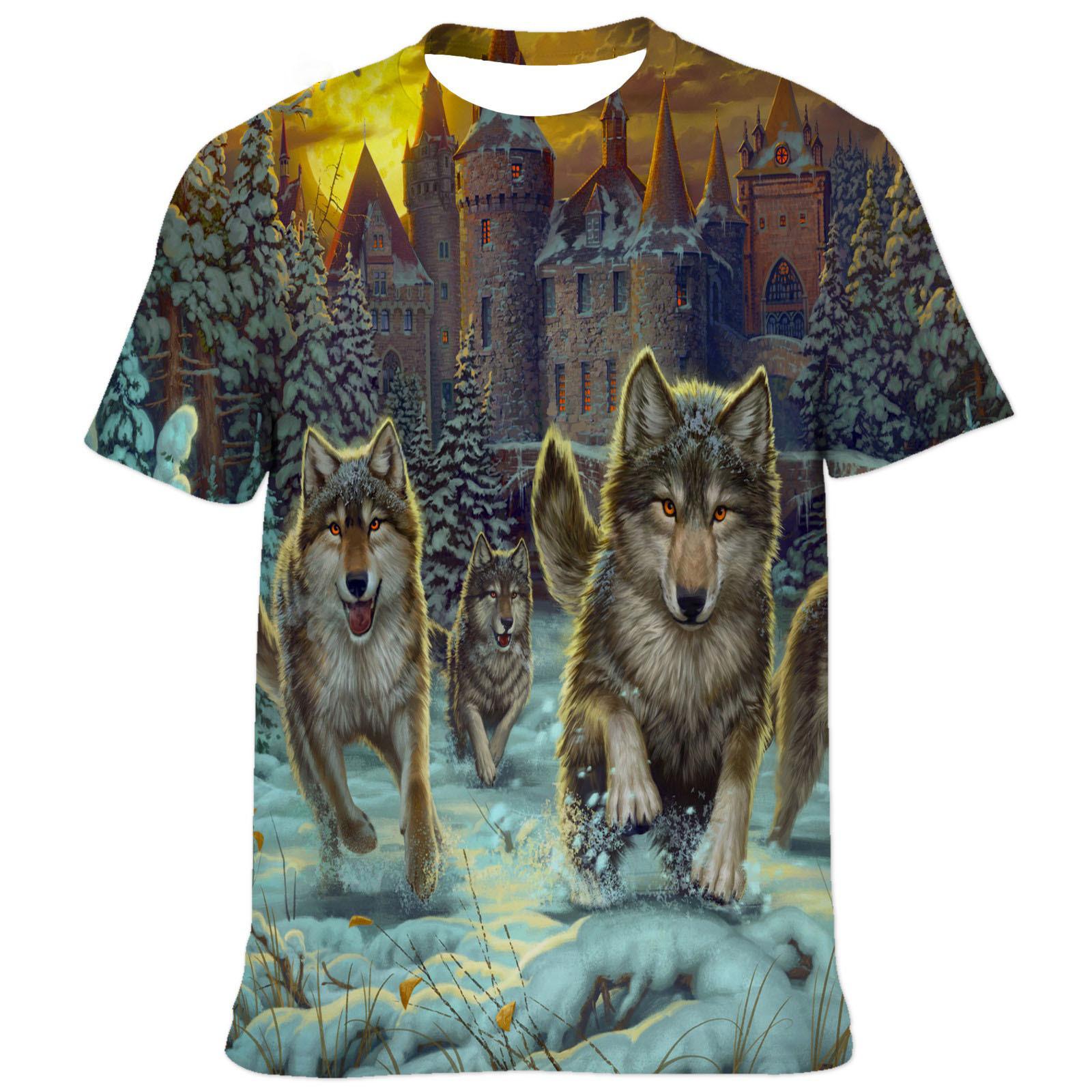 

Men s T Shirt 3D Digital Wolf Print Short Sleeve T-Shirts Comfy Casual Elastic Crew Neck Men Outdoor Activities Top XS