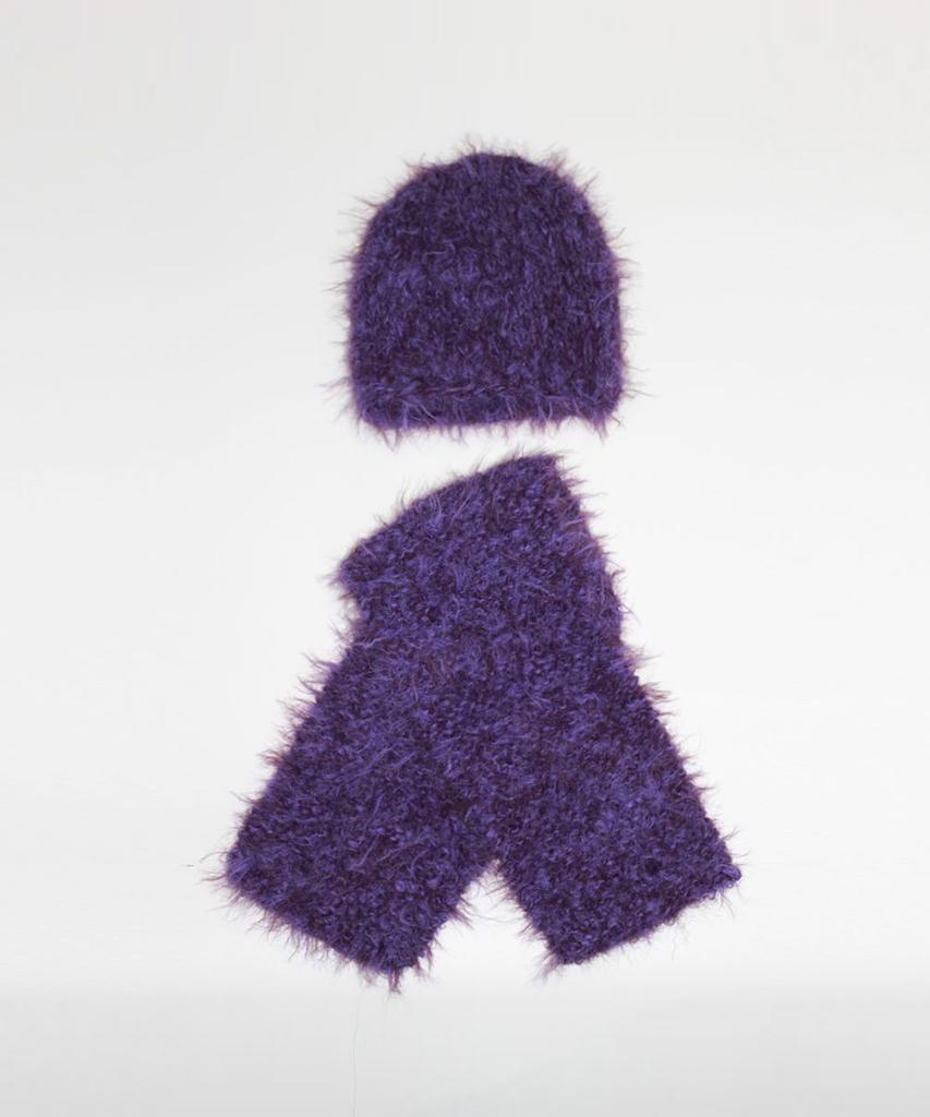 Yulaikeuhom Handmade Alpaca Fur Beanie Scarf Handmade Alpaca Fur - Purple