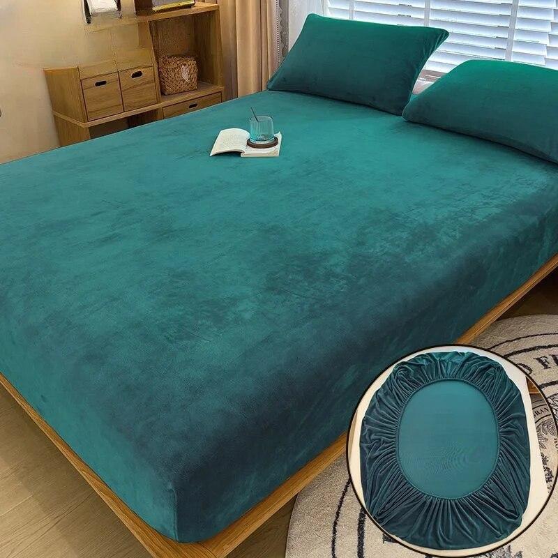 Soft Plush Bed Sheet Elastic Mattress Cover Fluffy Coral Plush Bed Sheet Couple Luxury Double Bed Bedding Supplies Bed Sheet