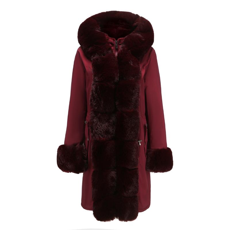 Detachable Fur Collar Mid-length Hooded Warm Cotton Jacket