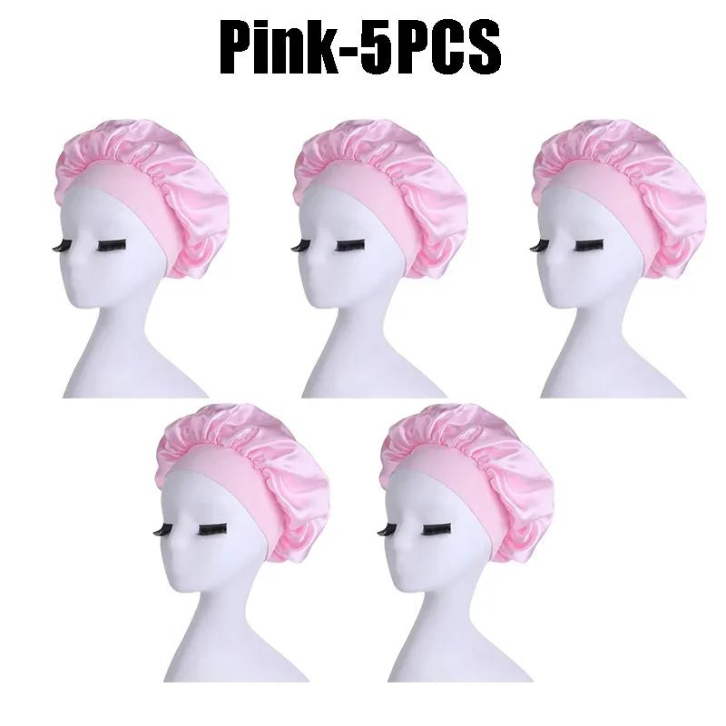 High Elastic Satin Solid Sleeping Hat Hair Care Bonnet Nightcap Multi-color Reusable Women Home Sleeping Cap Accessories
