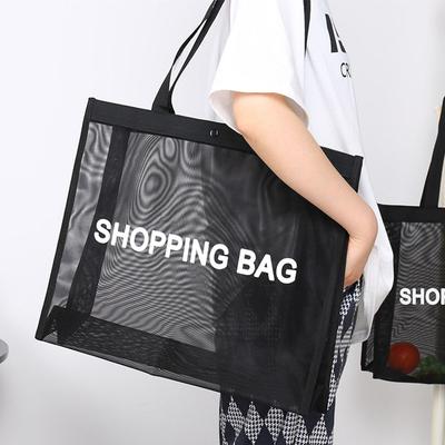 Nylon Transparent Mesh Shopping Bag Black Travel Storarge Bag Casual Large Capacity Tote Bag  Lady